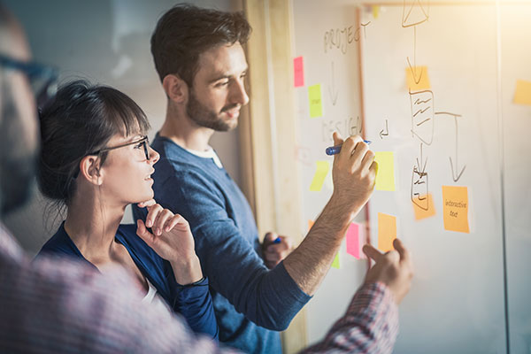 Two people using whiteboard