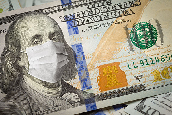 $100 bill with mask on Ben Franklin's face